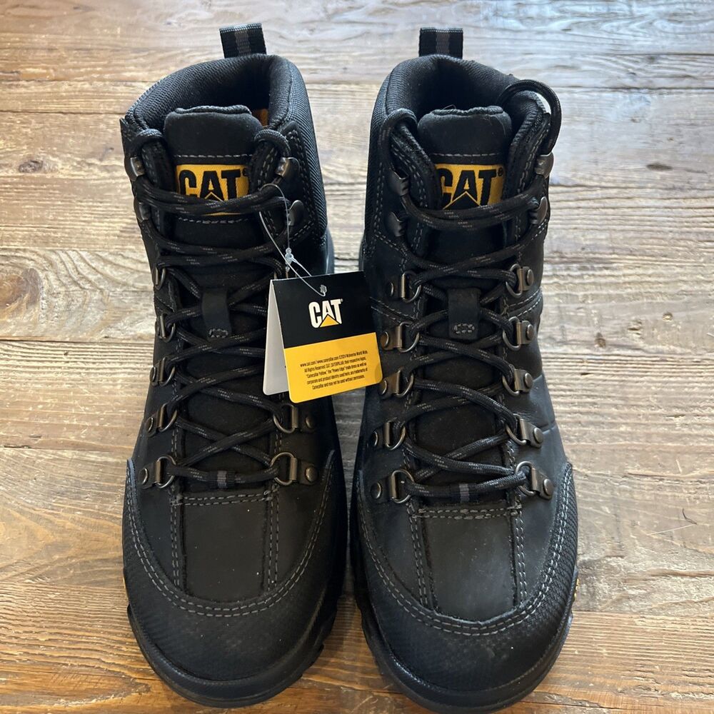 Caterpillar Men Threshold Waterproof Leather Black Work Boot Shoes Size 7 New